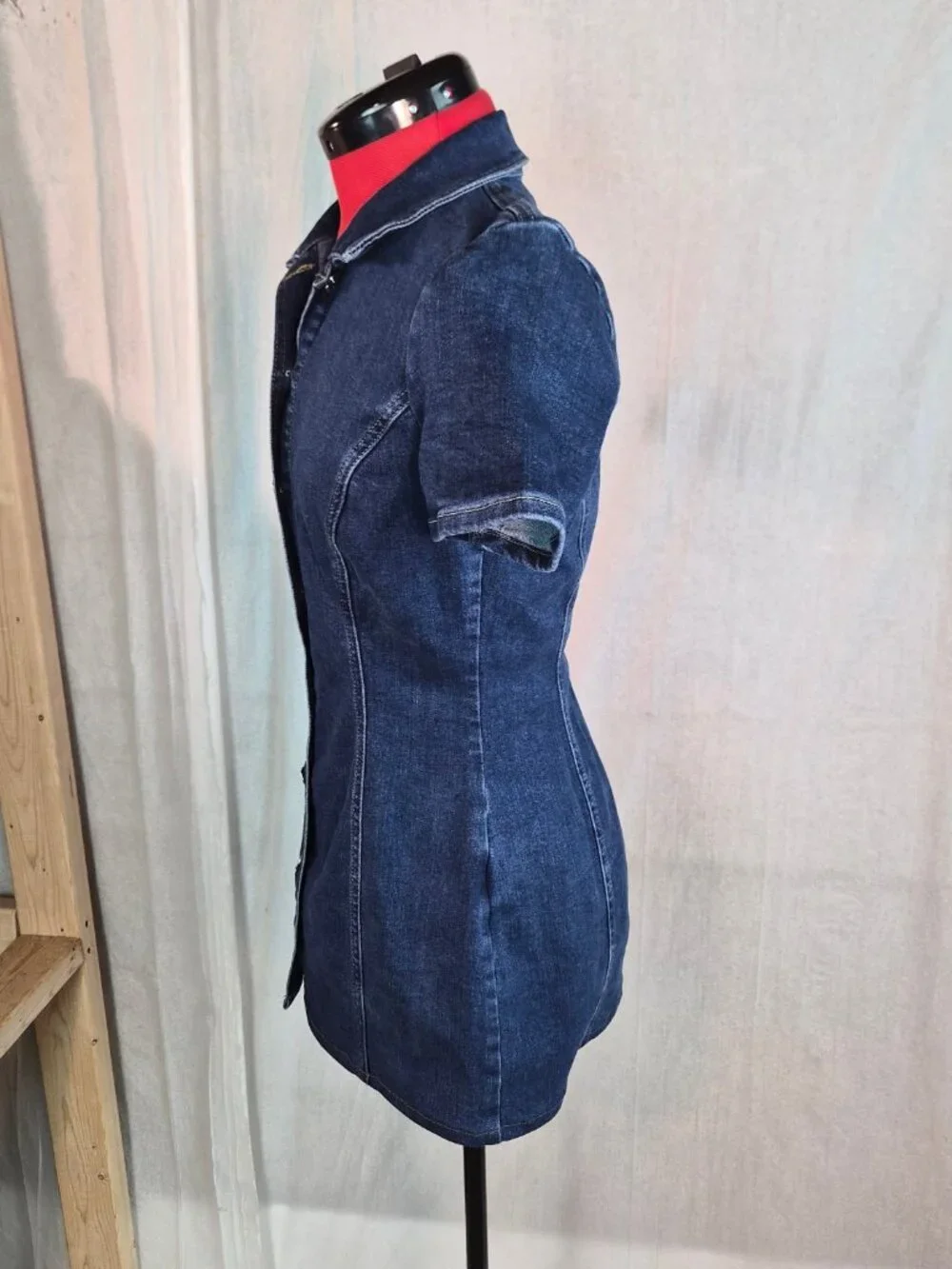 Zara Dark Blue Denim Mini Dress - Picture 2 of 13